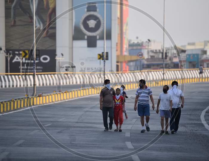 People defy lockdown for morning walk and run on a closed JNTU-Malaysian Township flyover , May 24, 2020