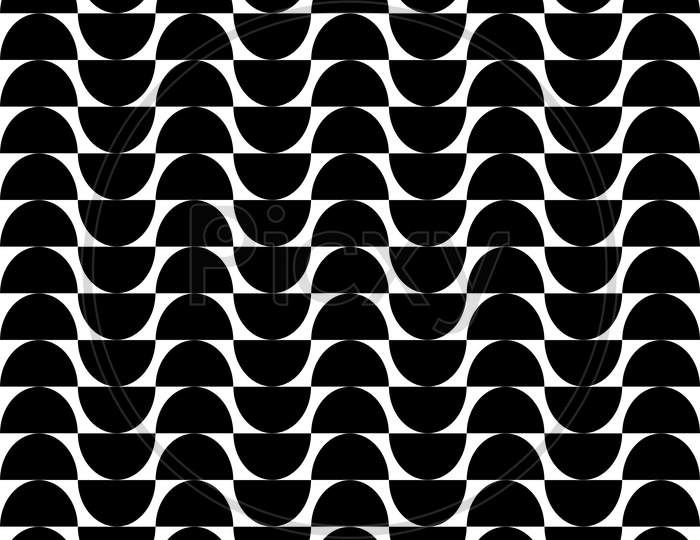 Seamless Pattern Consisting Of Black And White Semicircles.Abstract Fabric And Wall Vector Seamless Background.Stylish Background For Fabric, Wrapping, Packaging Paper, Wallpaper