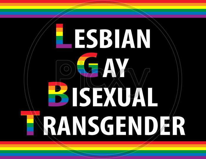 Pride Celebrating Lgbt Culture Symbol. Lgbt Flag Colours Typography Design.Lgbt Pride Month In June. Lesbian Gay Bisexual Transgender. Poster, Card, Banner And Background. Vector Ilustration