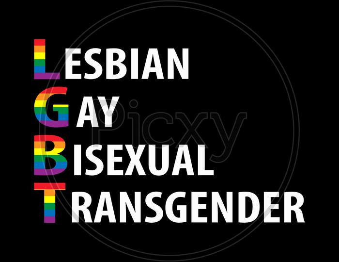 Pride Celebrating Lgbt Culture Symbol. Lgbt Flag Colours Typography Design.Lgbt Pride Month In June. Lesbian Gay Bisexual Transgender. Poster, Card, Banner And Background. Vector Ilustration
