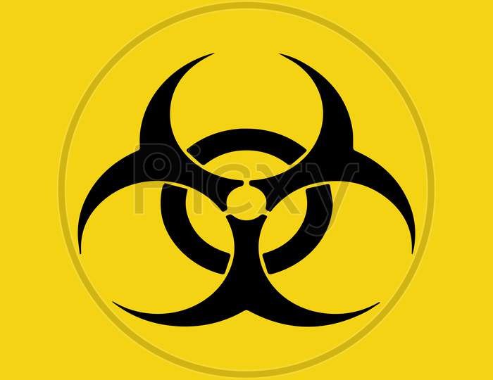 Biohazard Warning Symbol Isolated On Yellow Background.
