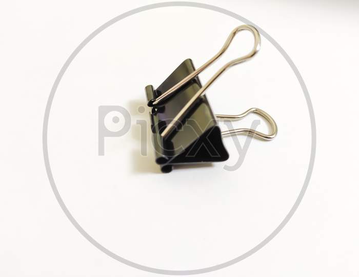 Black Binder Paper Clip Isolated On White Background With Space For Text