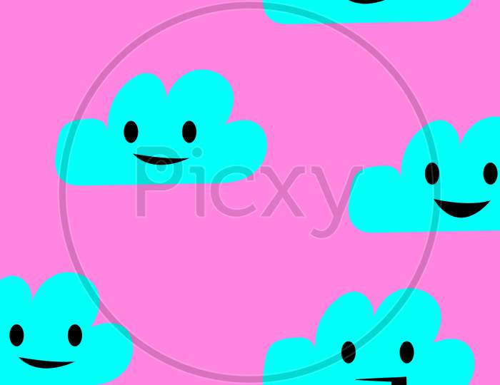 Seamless Pattern With Cute Clouds On Purple Background. Ornament For Children'S Textiles And Wrapping. Flat Style. Vector.