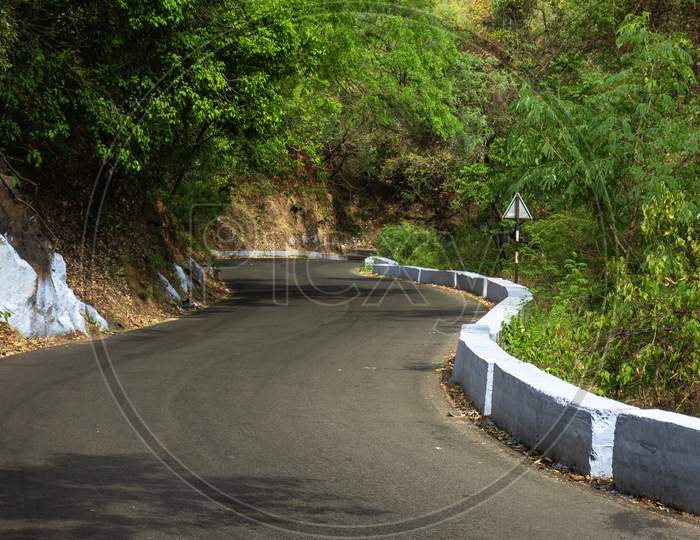 Curvy Hill Road Isolated In Western Ghat