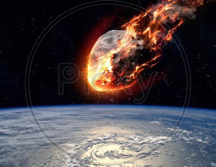 Big asteroid / astronomical object hitting on earth