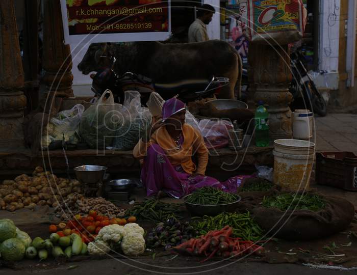 A Vegetable Vendor On The Streets of Jaisalmer, Rajasthan, India