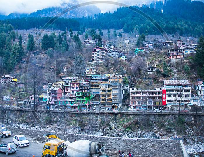 Manali,Himachal Pradesh / India - Beautiful City View Of Manali In The Winters, Background. - Image