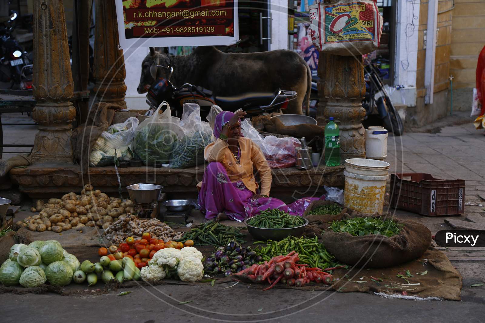 A Vegetable Vendor On The Streets of Jaisalmer, Rajasthan, India