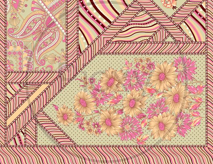 Decorative Floral Flower And Geometrical Design Pattern