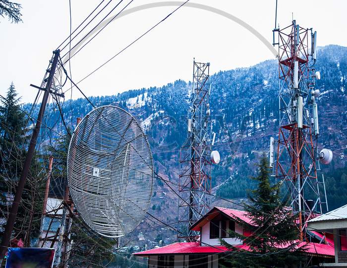 Manali,Himachal Pradesh / India - Mobile Phone Telecommunication Radio Antenna Tower. - Image