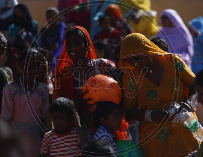 Crowd of Rajasthani People Enjoying in Jaisalmer Desert Festival, Rajasthan, India