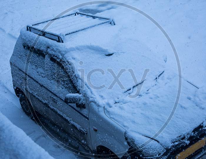 Car Fully Covered With Thick Snow, Side View, Winter Concept. - Image