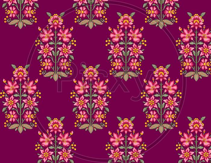 Seamless Mughal Floral Pattern With Marun Background