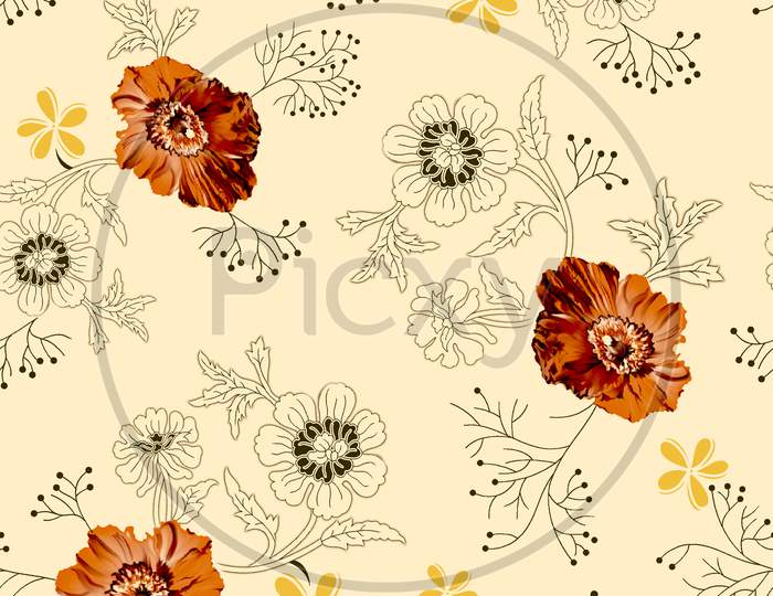 Delicate Watercolor Seamless With Spring Flowers. Seamless Pattern Can Be Used For Textile, Wallpaper, Wrapping Paper, Web Design