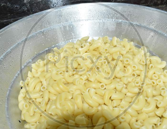 Boiled Pasta, Cooked Without Anything, Pasta Background, Food For Children. Fusilli, Rigate.