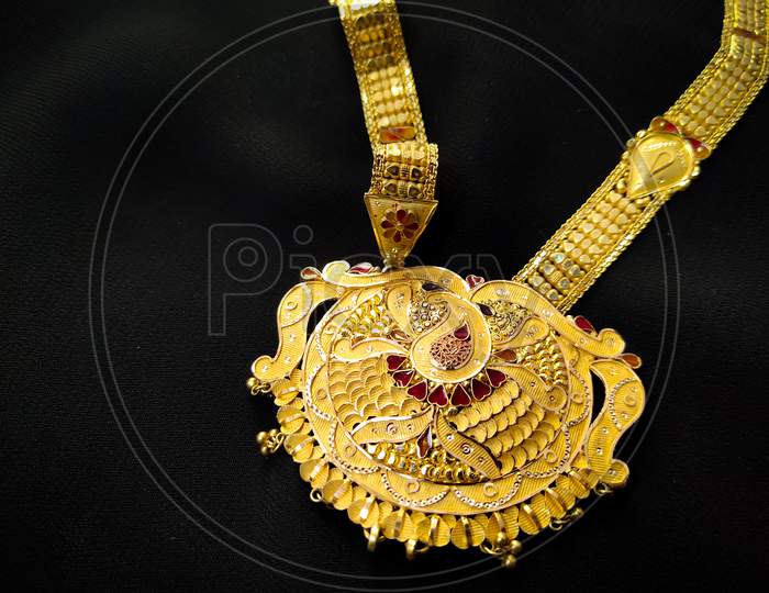 Indian traditional gold necklace, Jewellery concept