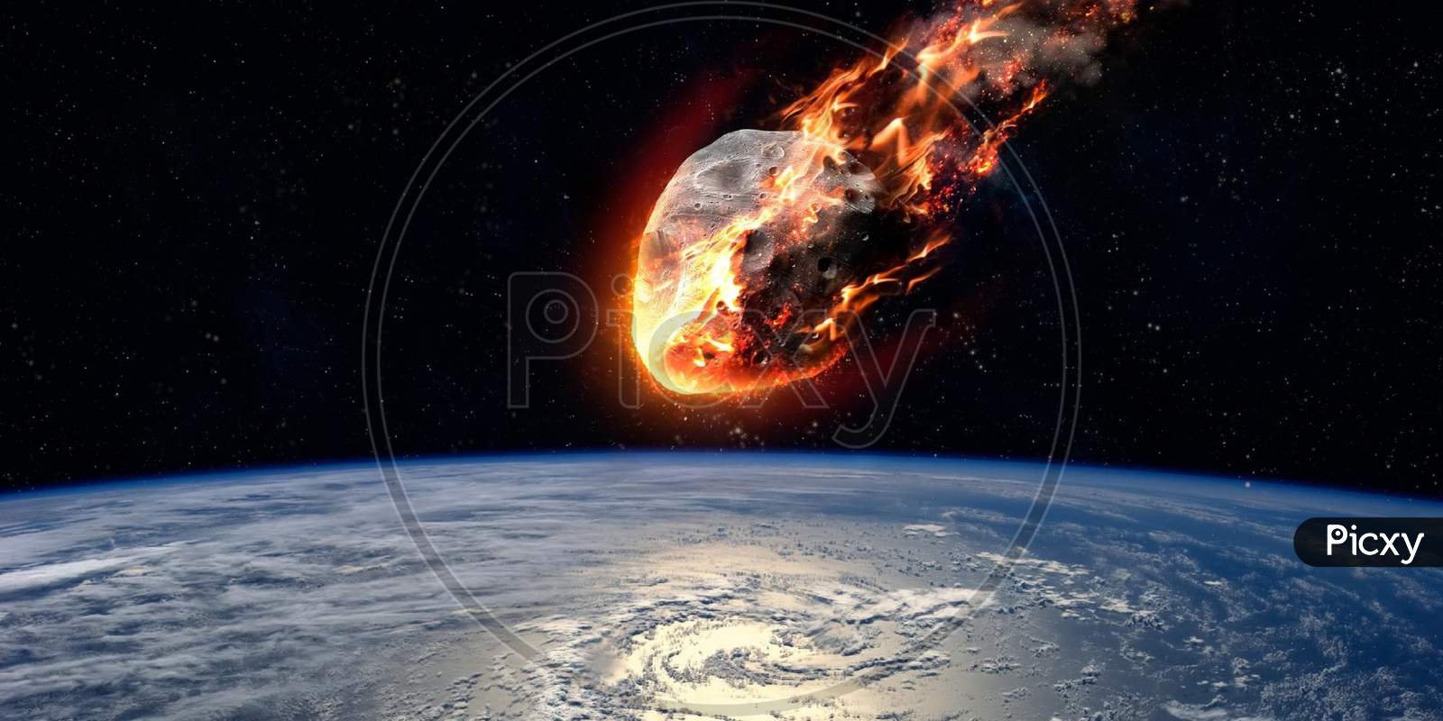 Big asteroid / astronomical object hitting on earth