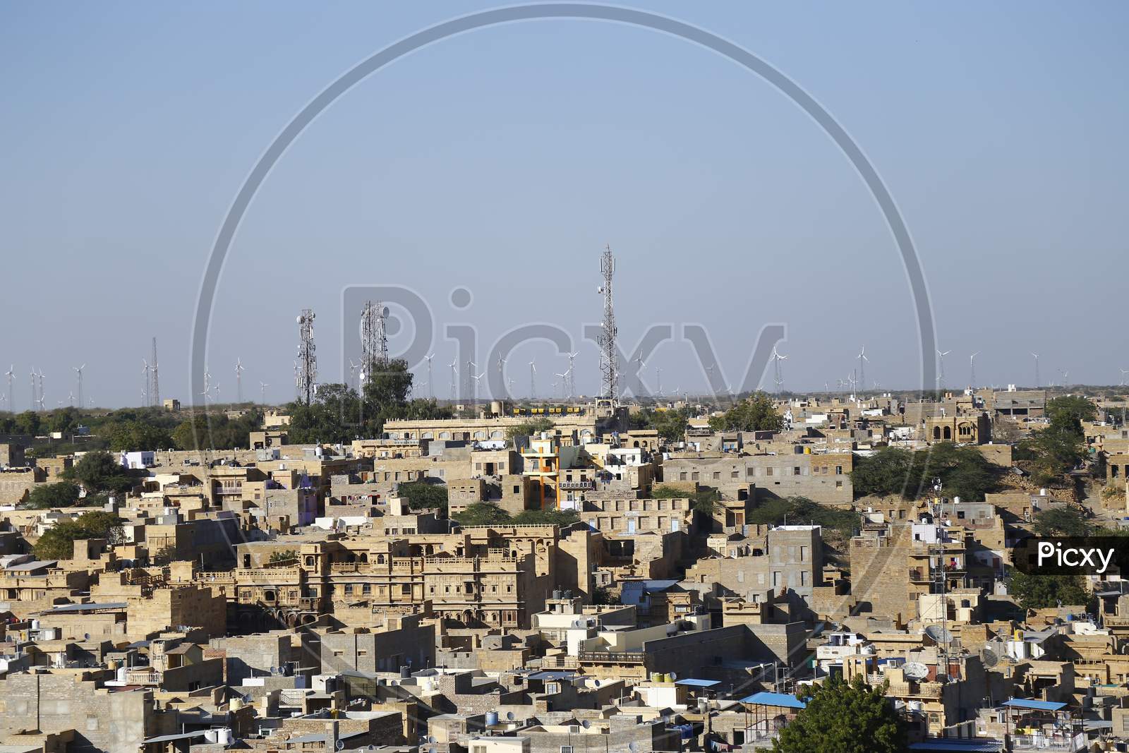 Landscape Of Jaisalmer City with Houses In Rajasthan