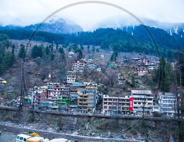Manali,Himachal Pradesh / India - Beautiful City View Of Manali In The Winters, Background. - Image