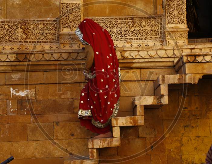 A Tourist Woman At Jaisalmer Fort in Jaisalmer, Rajasthan, India