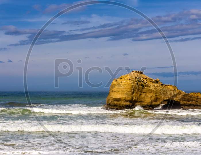 A Rock In The Atlantic Ocean Near Biarritz, France