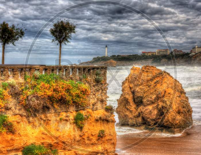A Rock In The Atlantic Ocean Near Biarritz, France