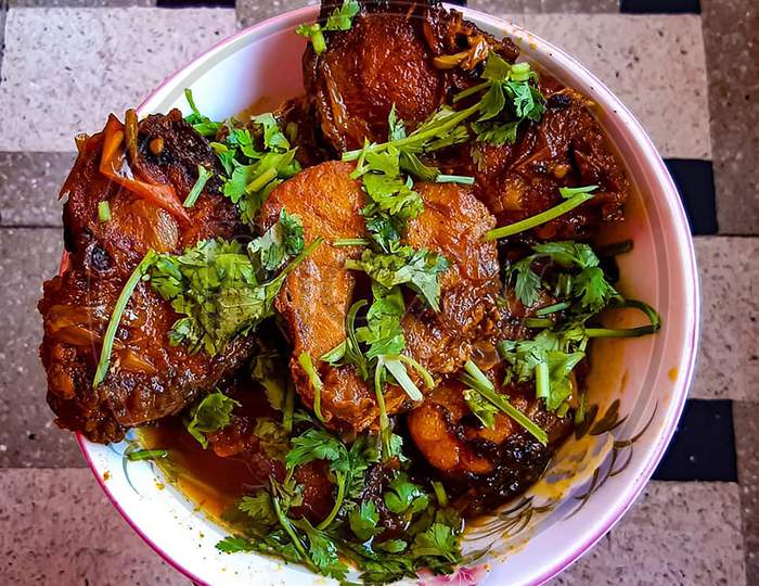 Homemade Fish Curry Garnish With Coriander Leaves