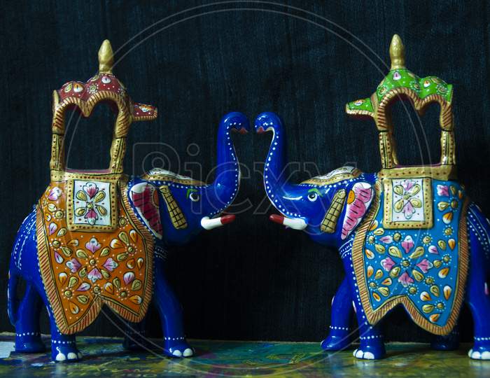 Rajasthani Handicrafts Hand Made Heavy Work Ambabari Elephant Sawari Of King Lucky Charm Multi Color With Clean Finish