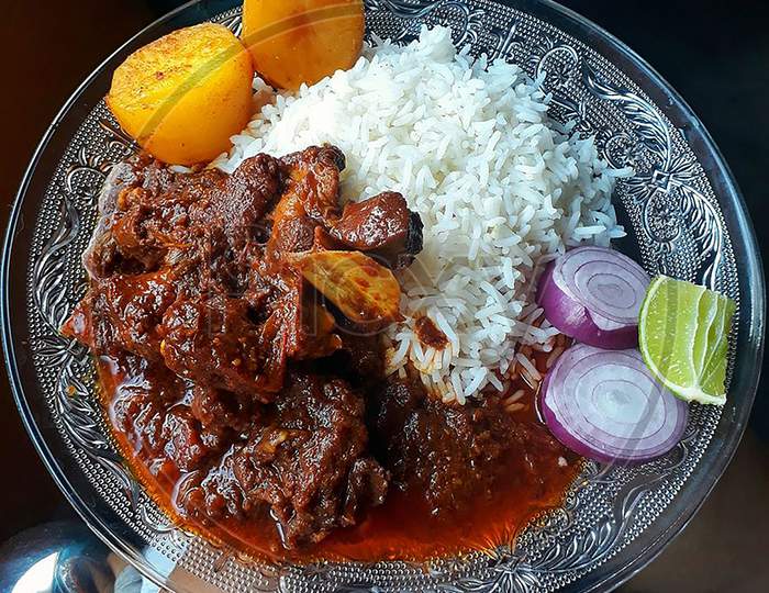 Homemade Mutton Curry With Steamed Rice