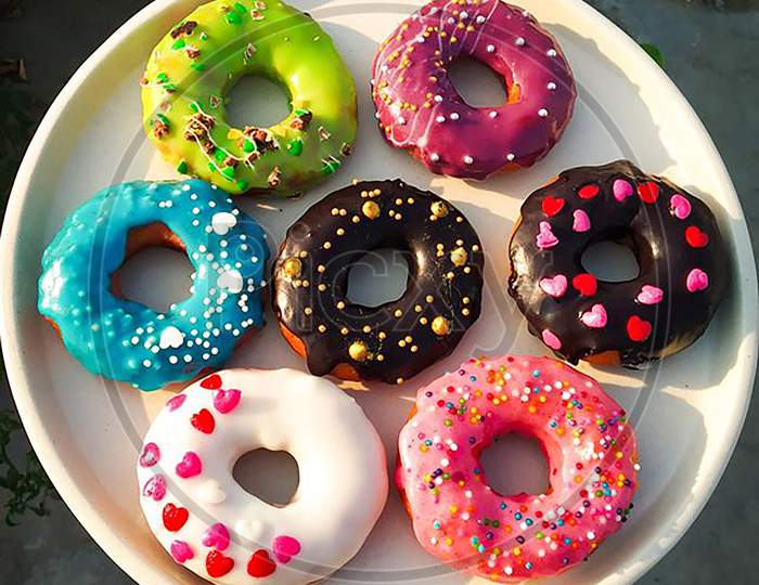 Homemade Chocolate Glazed Colourful Donuts
