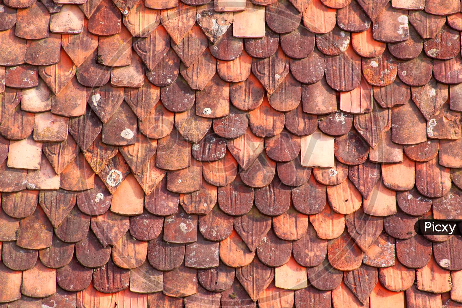 Old Terracotta Tiles On Roof Texture Background