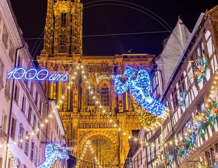 Christmas Decorations Near The Cathedral - Strasbourg, France