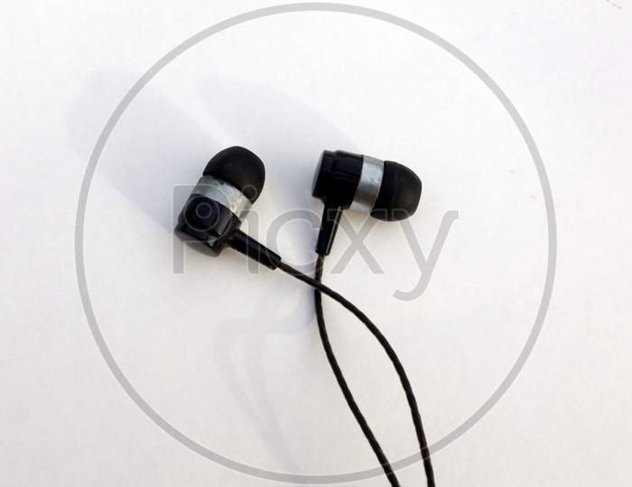 mart phone black ear phone isolated on white background