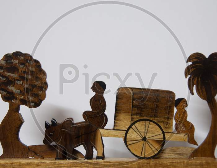 Wooden Made Bullock Cart Showpiece By Tribes Of Bengal