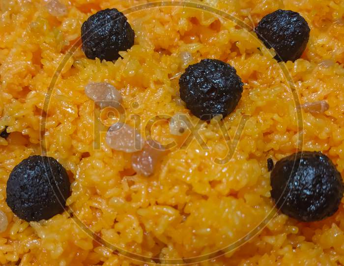 Close View Of Bangladeshi Sweet Dessert Jorda Polao. Eid Recipe.