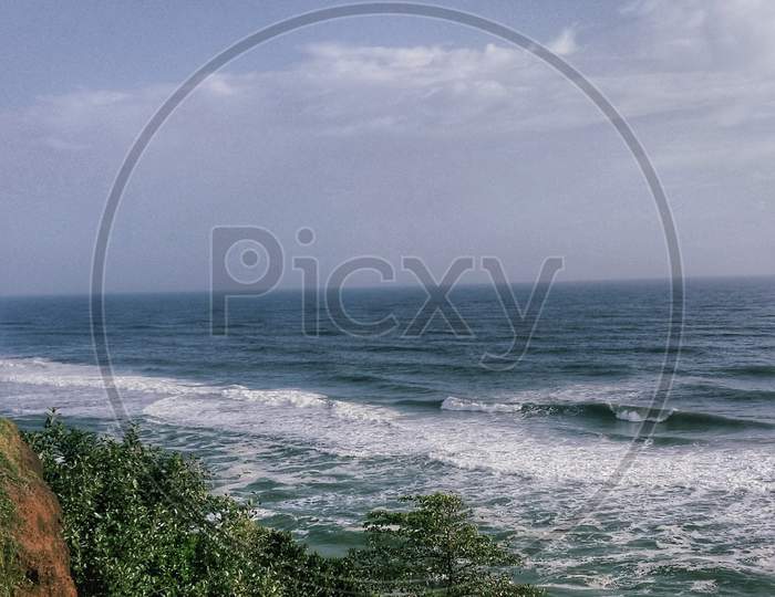 A View Of Sea From Varkala Cliff In Kerala.