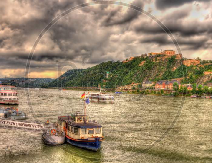 Panorama Of The Rhine In Koblenz, Germany