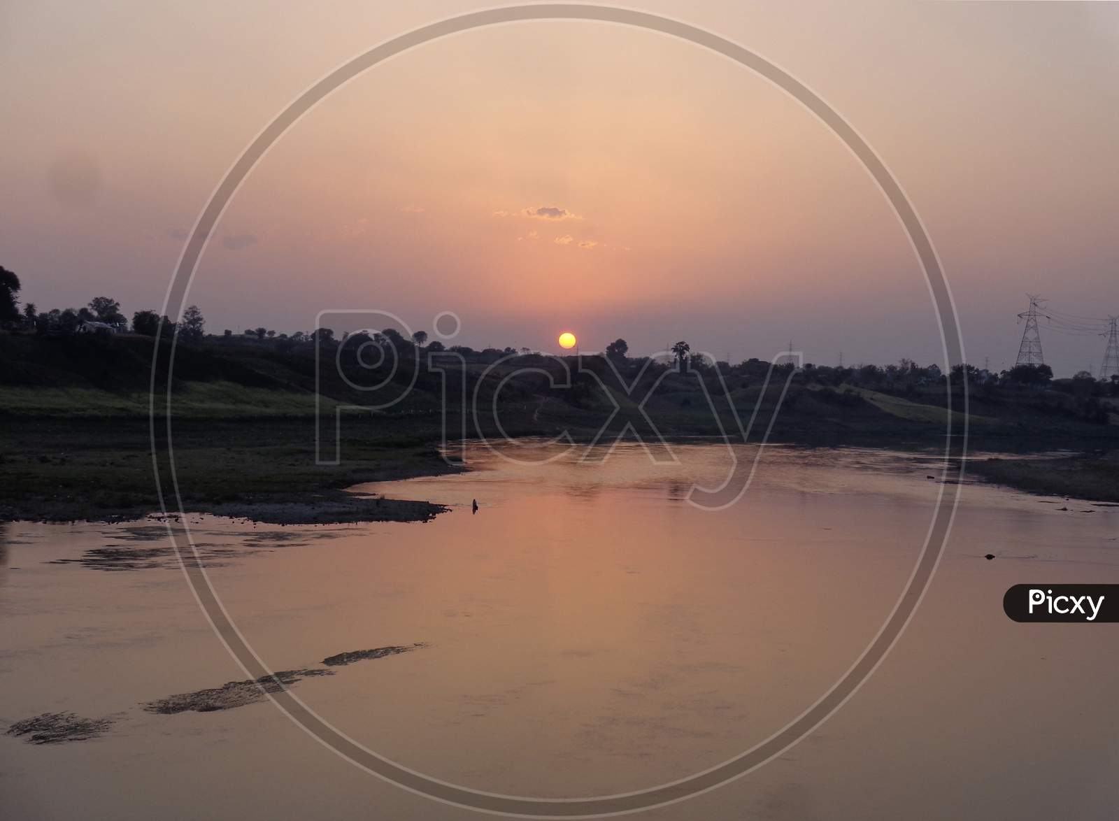 Landscape Of Sunset Along The Banks Of Narmada River