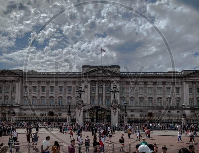 Buckingham Palace with beautiful sky.