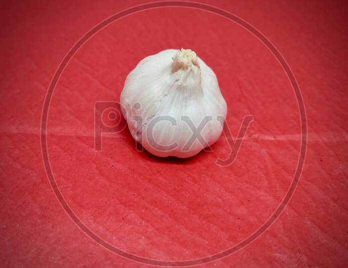 Garlic Images Red Background Stock Photos
