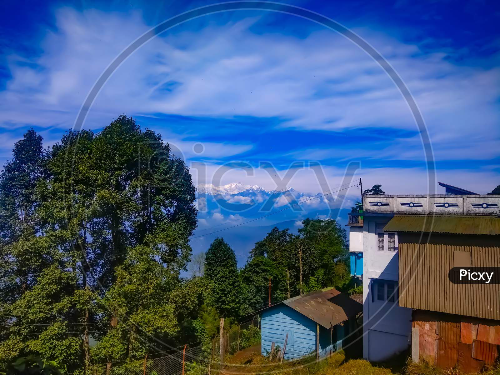 Beautiful mountain view of darjeeling with  blue sky and city Scape or mountain landscape