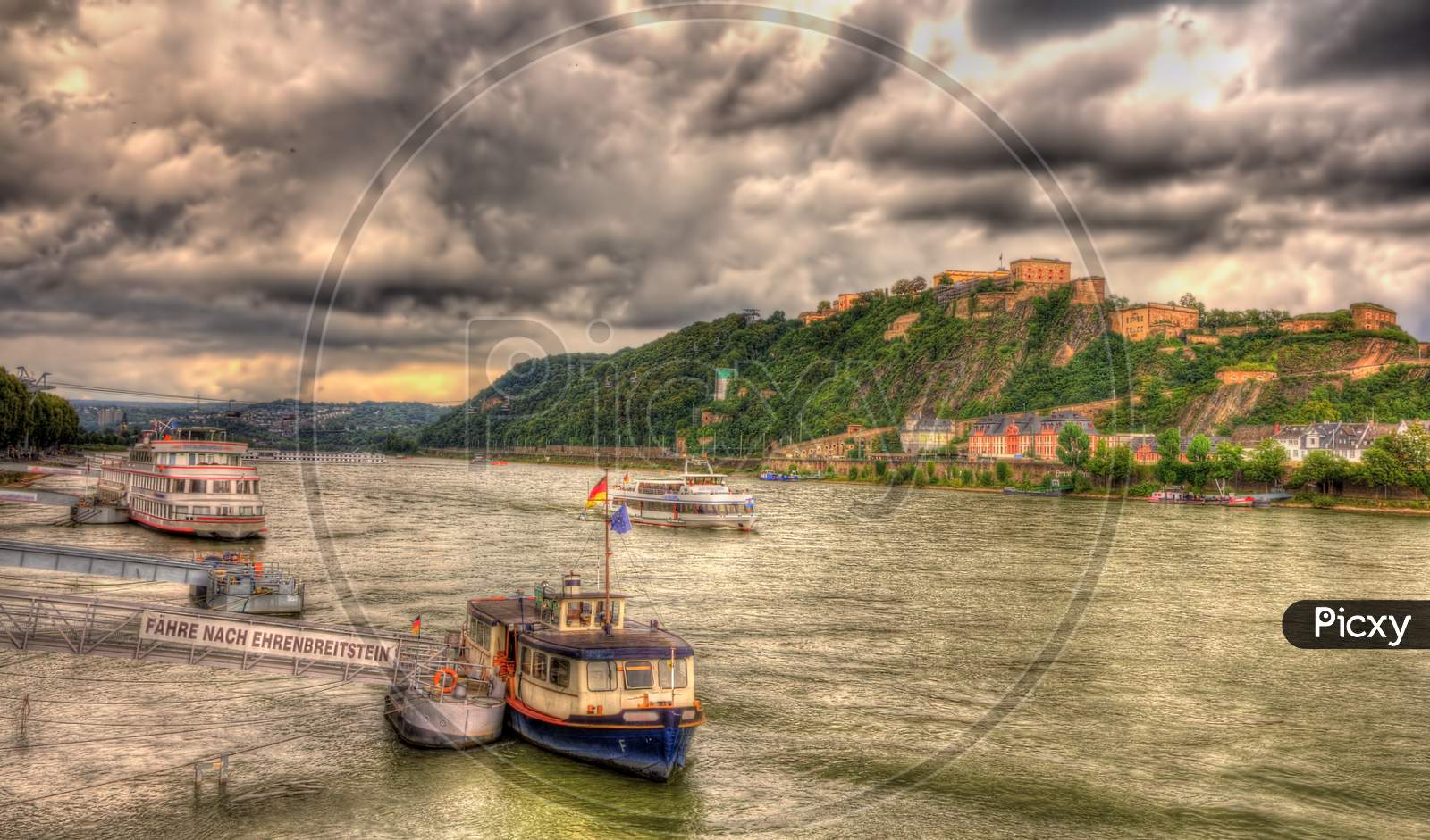Panorama Of The Rhine In Koblenz, Germany