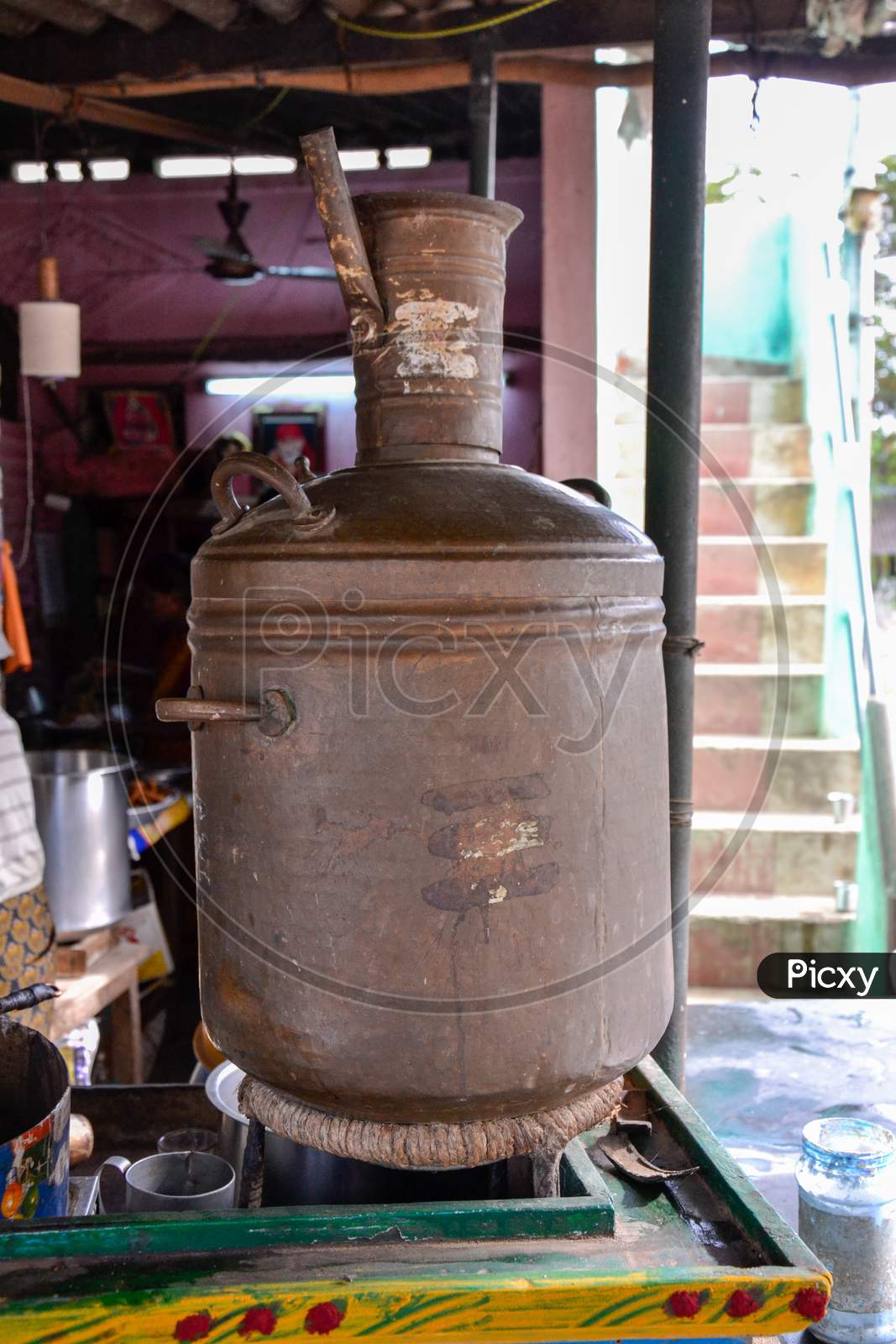 Antique coal fired copper water boiler heater in Tirupati