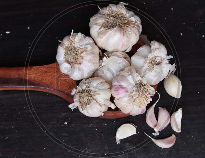 One whole aromatic white garlic isolated on white background