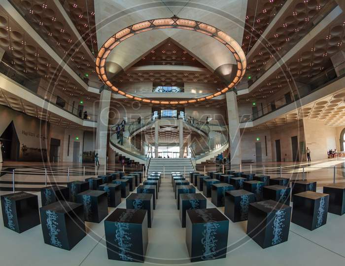 The entrance hall  of The Museum of Islamic art in Doha,Qatar  Fish eye view