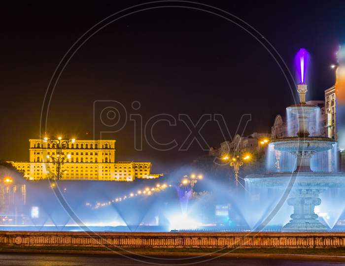 Water-Jet Fountain In Unirii Square - Bucharest, Romania