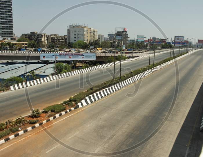 A view of deserted roads along Bandra Reclamation during the 14-hour long curfew to limit the spreading of coronavirus disease (COVID-19) in the country, in Mumbai, India on March 22, 2020.