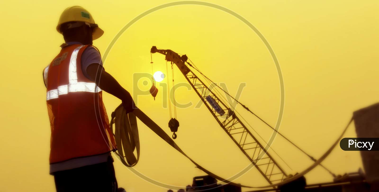 Dhaka,Bangladesh-January 29,2020 : Construction Worker On Construction Site.Construction Worker In Silhouette.