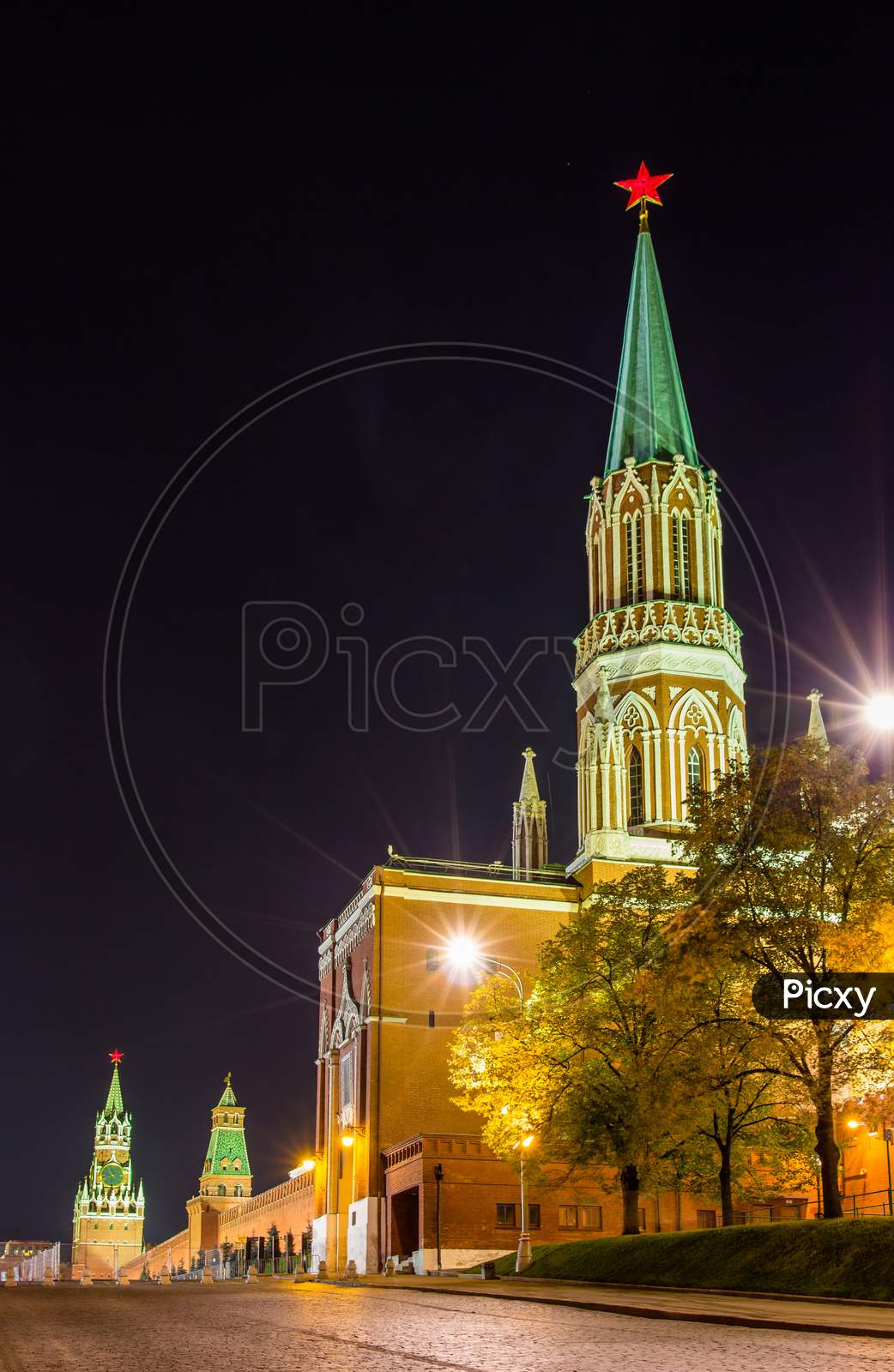 Night View Of Moscow Kremlin, Russia