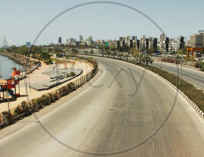 A view of deserted roads along Bandra Reclamation during the 14-hour long curfew to limit the spreading of coronavirus disease (COVID-19) in the country, in Mumbai, India on March 22, 2020.